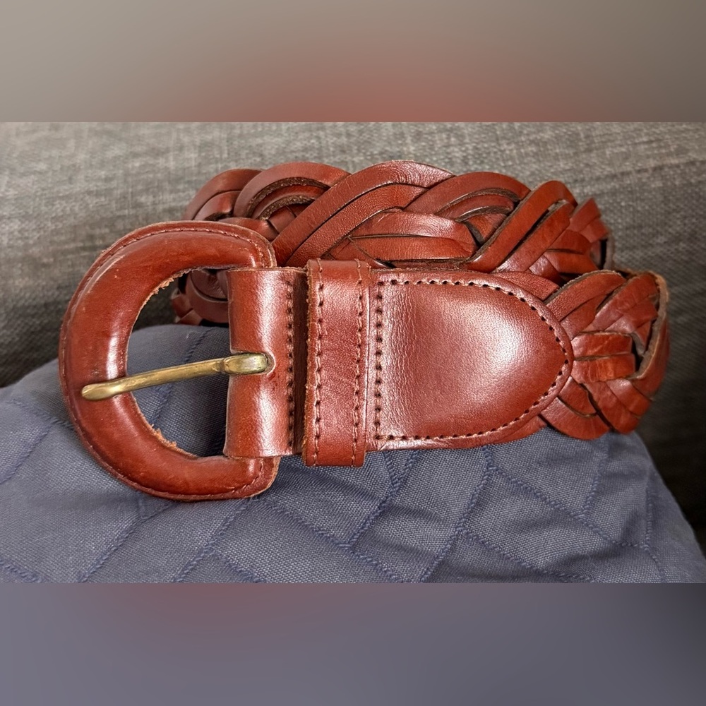 Coach 8520 Medium Brown Cognac Leather Braided Woven Adjustable Belt Vintage
